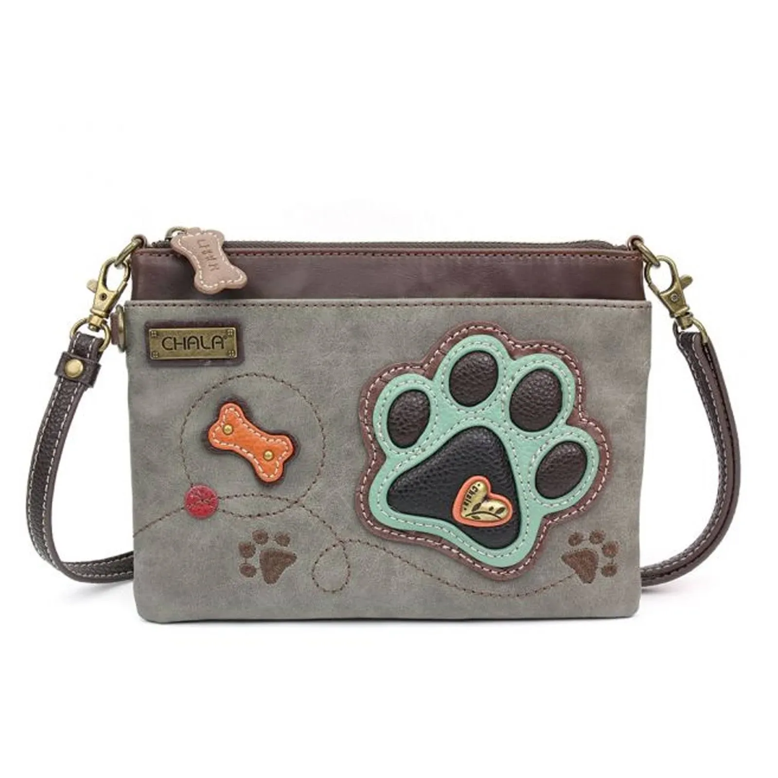 CHALA TEAL DOG PAW PRINT MINI CROSSBODY BAG - GRAY