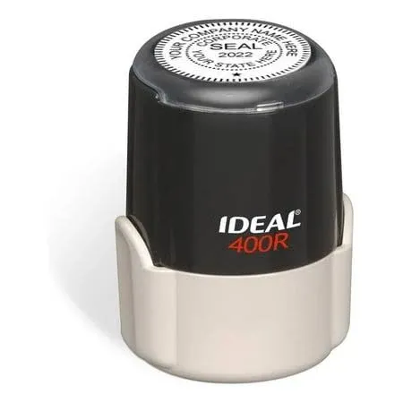 Corporate Seal Stamp, Ideal 400r, Round 1-5/8 inch Impression, Black Body