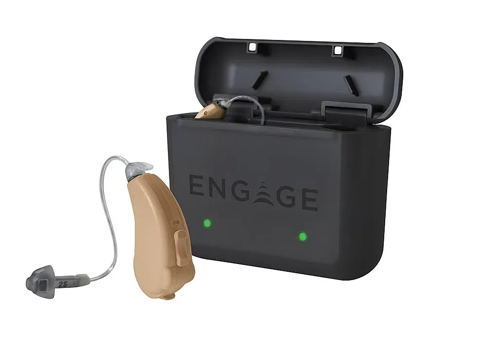 Engage: Enlite Hearing Aid Pair with Case and Accessories - Compatible with Android, Lucid Hearing APP, and Bluetooth - Splashproof - Engineered and Designed in The USA (Beige)