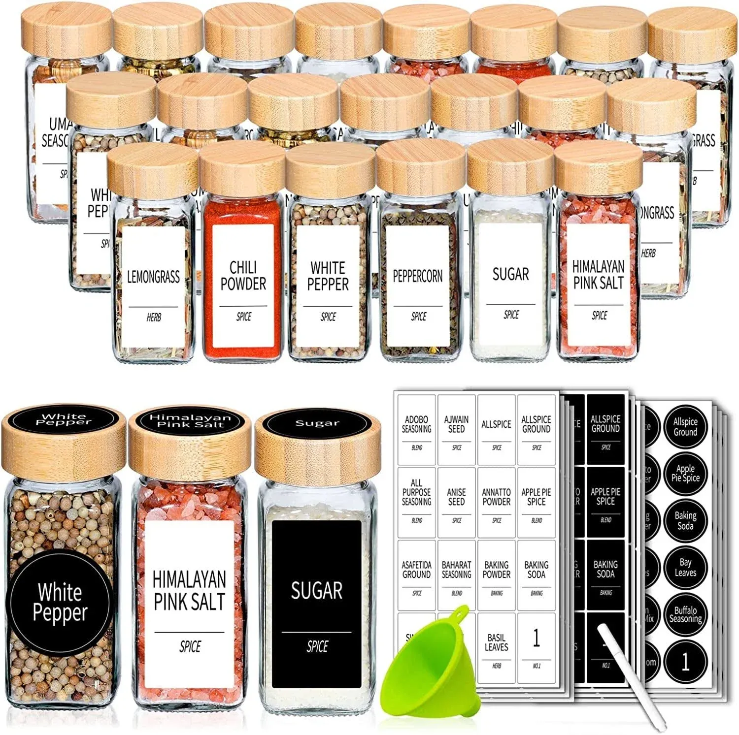 48 Spice Jars With Labels Spice Jars With Bamboo Lids 4 Oz Glass Spice Container