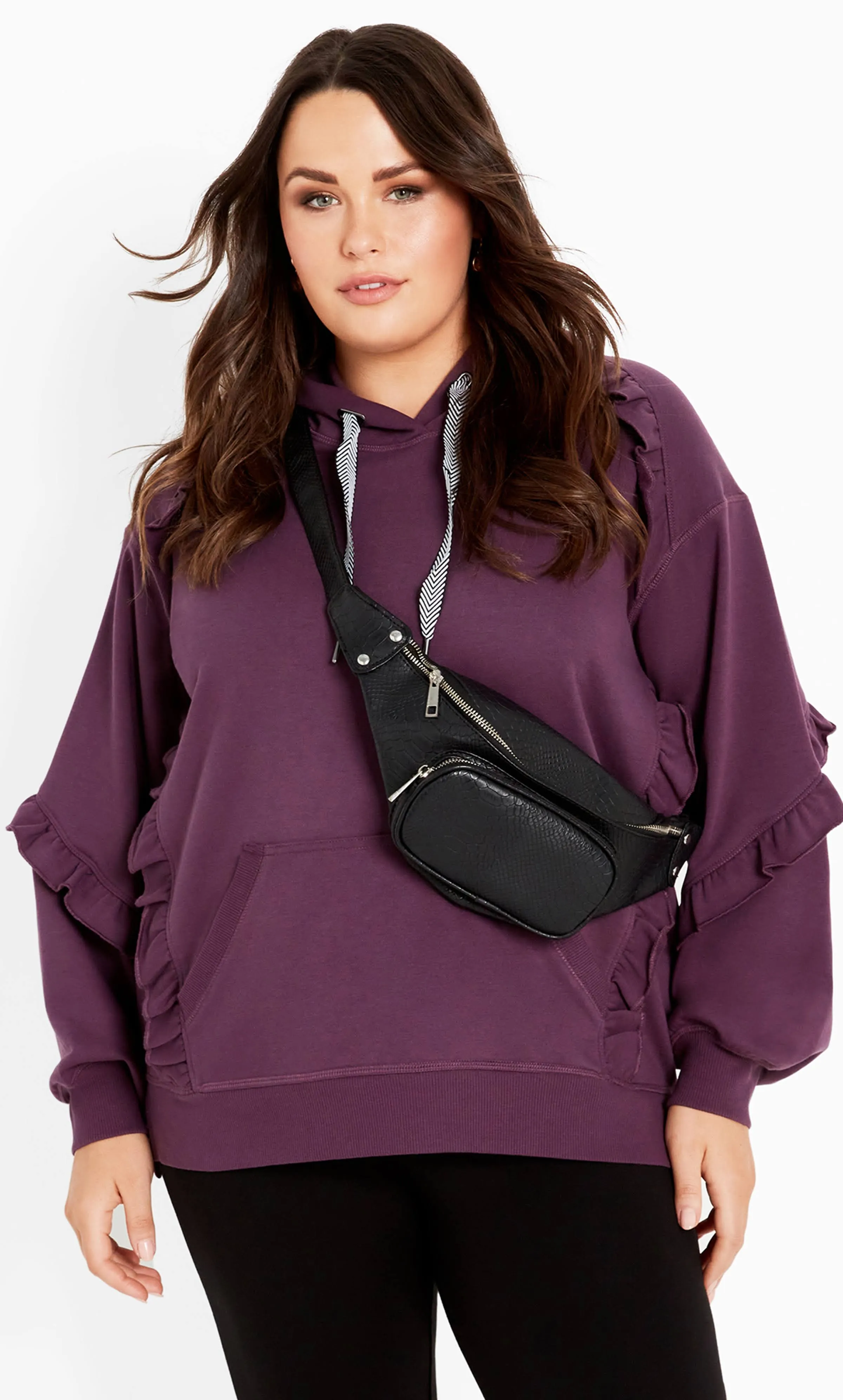 Avenue | Women's Plus Size Frill Hoodie - Eggplant - 16W