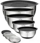 Belwares Mixing Bowls with Lids Set - Nesting Bowls with Airtight Lids + Graters - Stainless Steel Non-Slip Mixing Bowl for Baking, Food Storage and Prepping (Black, 5-Piece Set)