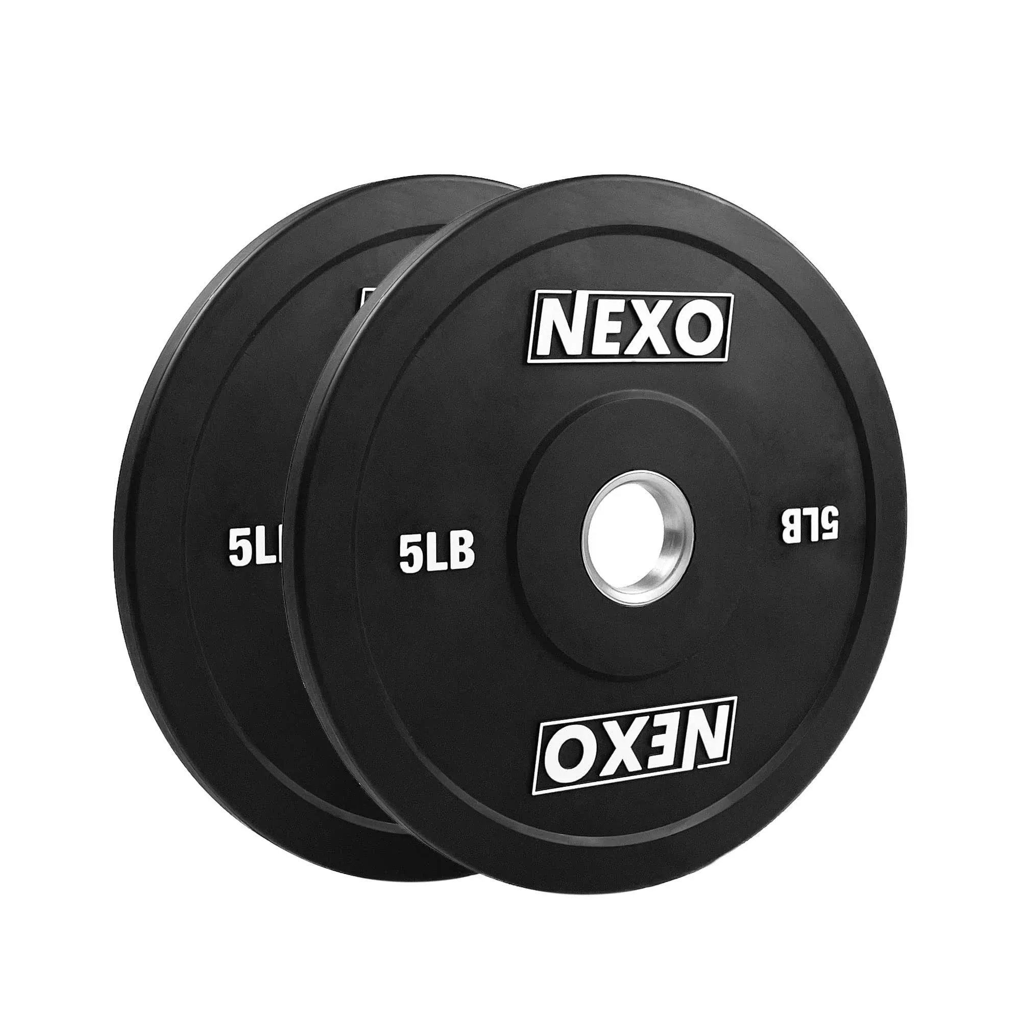 Nexo 5lb Rubber Bumper Plate Pair - Premium Matte Finish 2x 5lb Cross Training Weight Plates, Black