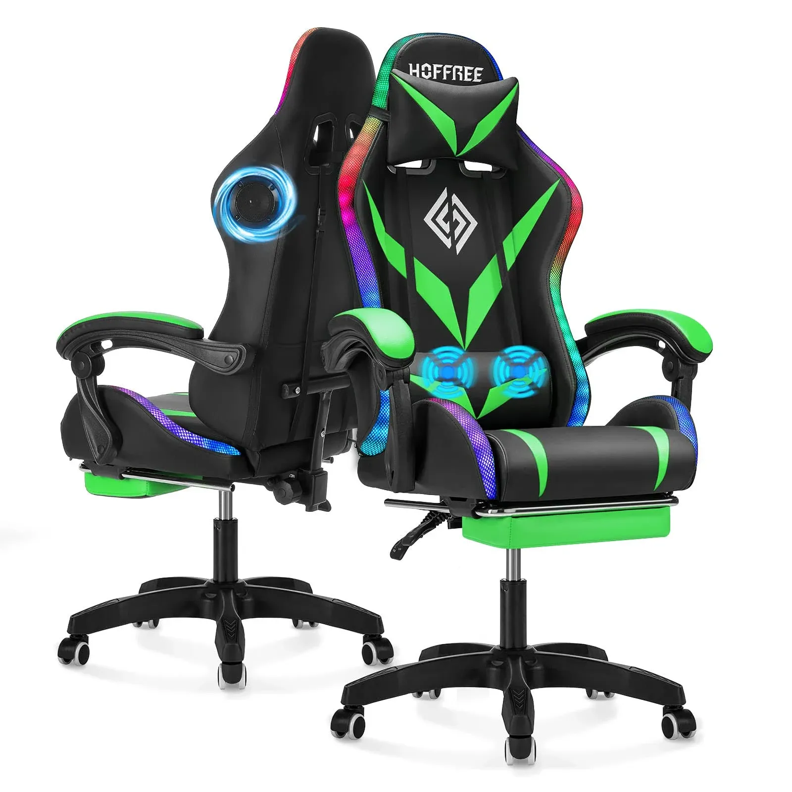 Gaming Chair with Bluetooth Speakers and RGB LED Lights Ergonomic Massage Computer Gaming Chair with Footrest Video Game Chair High Back with Lumbar