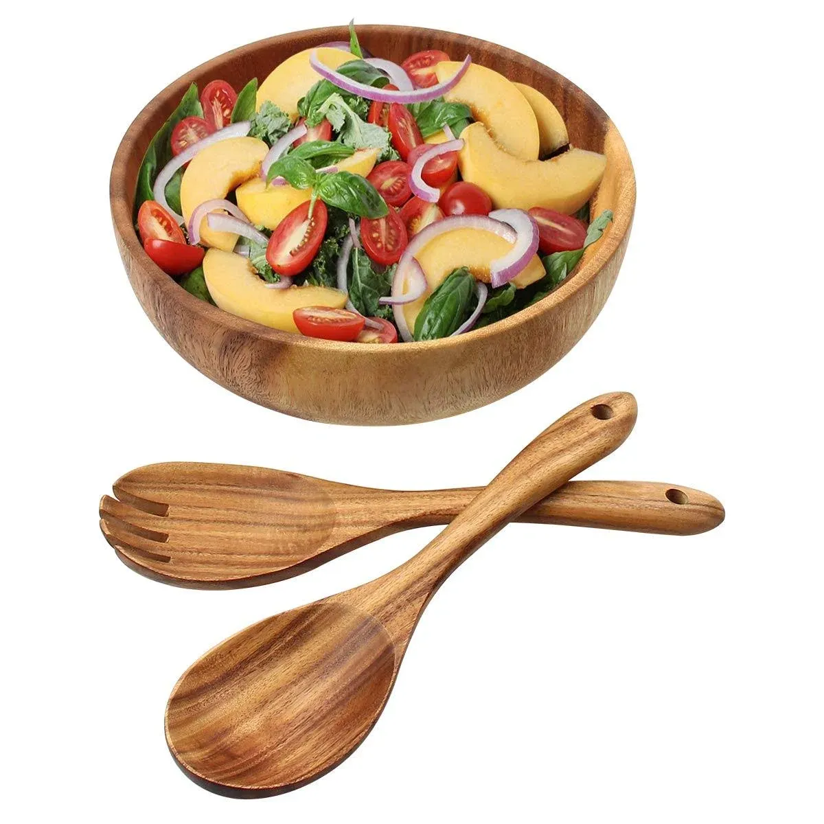 Mochiglory Acacia Woonden Salad Bowl with Servers Set, 9.4inchs Large Salad ...