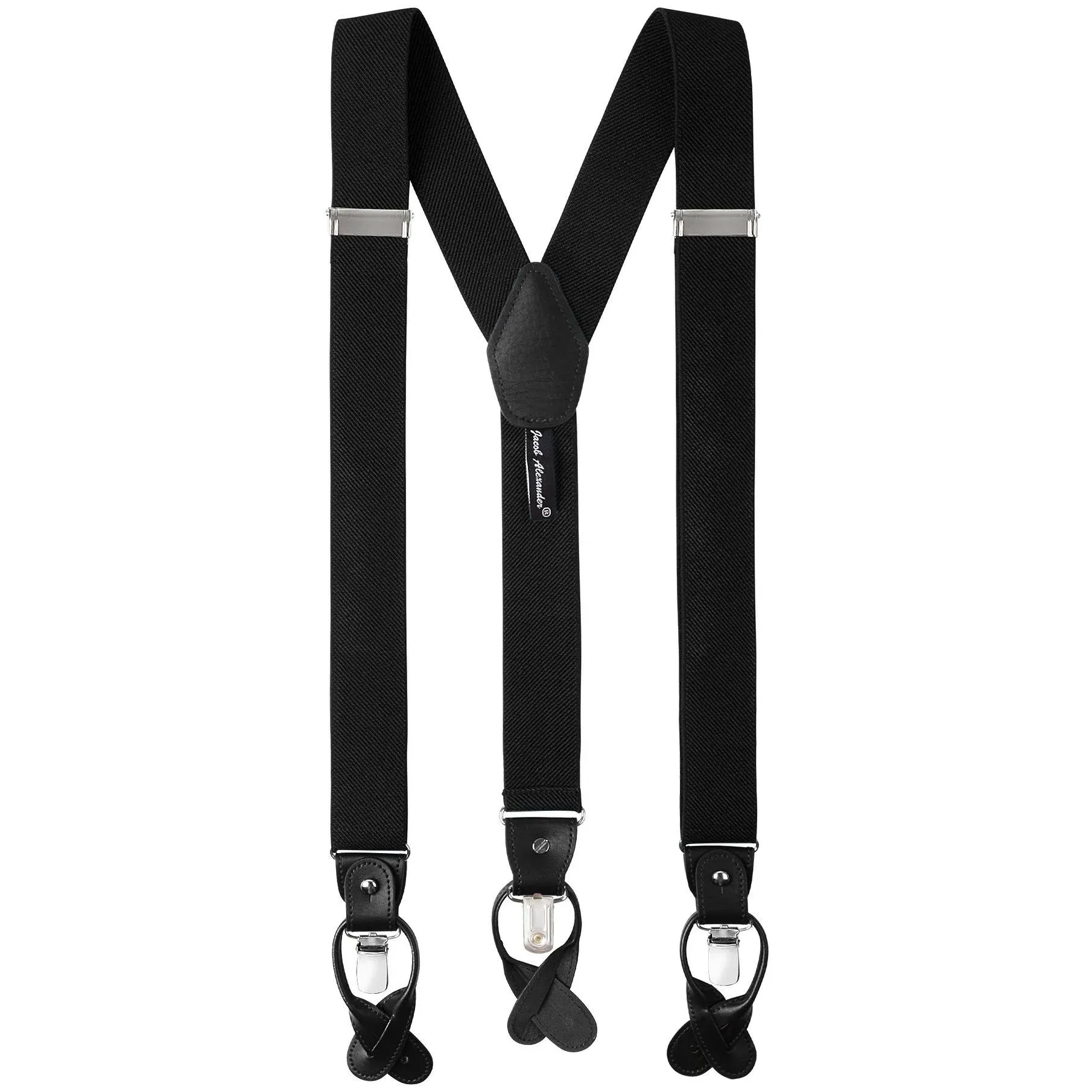 Jacob Alexander Men's Solid Elastic Y-Back Suspenders Braces Convertible Leather Ends Clips