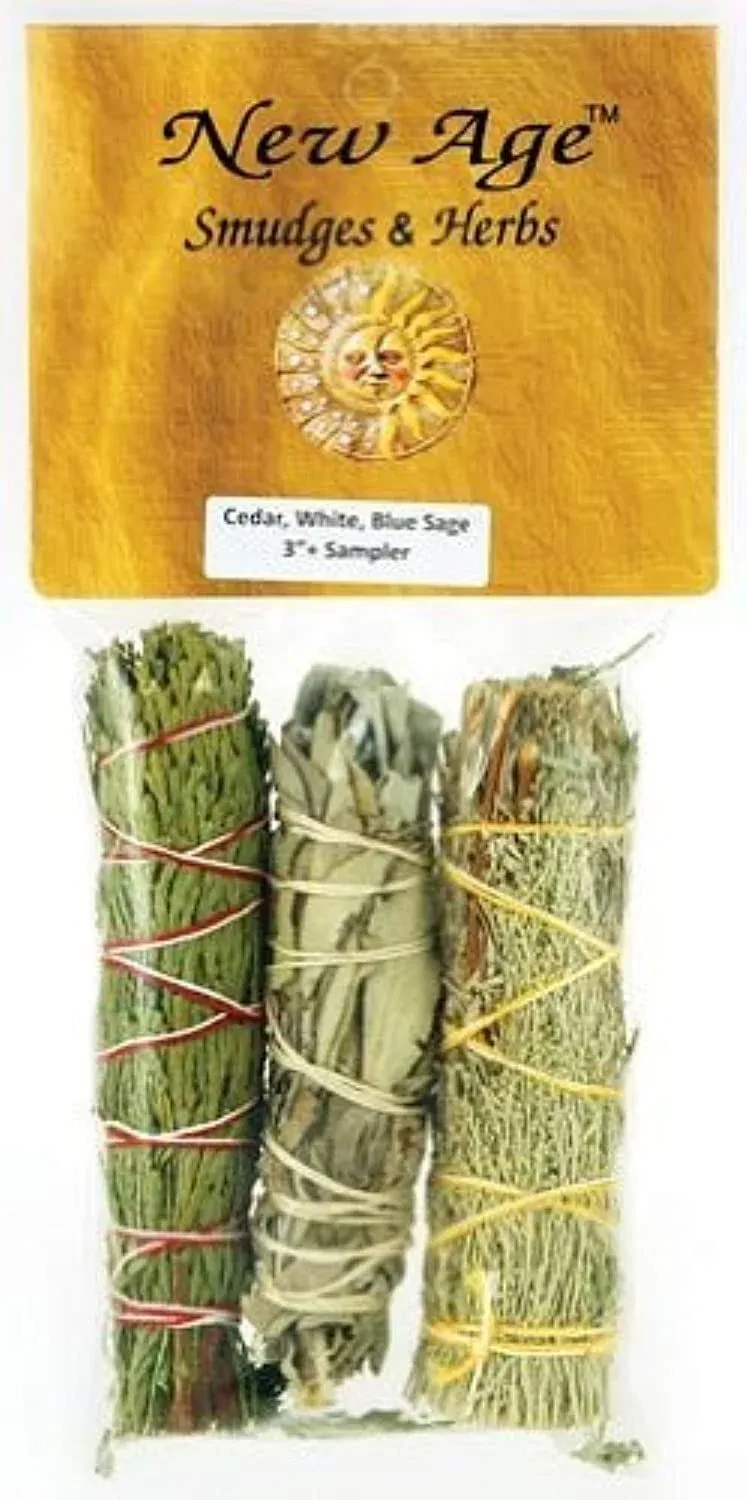 4" Cedar, White & Blue Sage Smudge Stick (3 Pack)