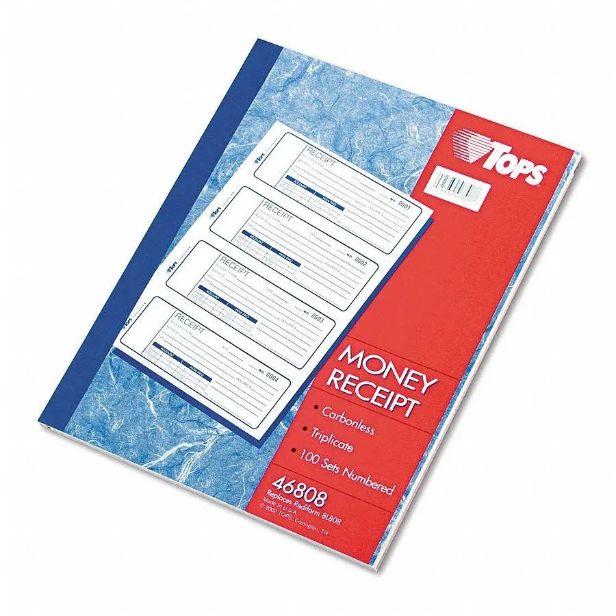 Tops Money/Rent Receipt Books 2-3/4 x 7 1/8 Three-Part Carbonless 100 Sets/Book