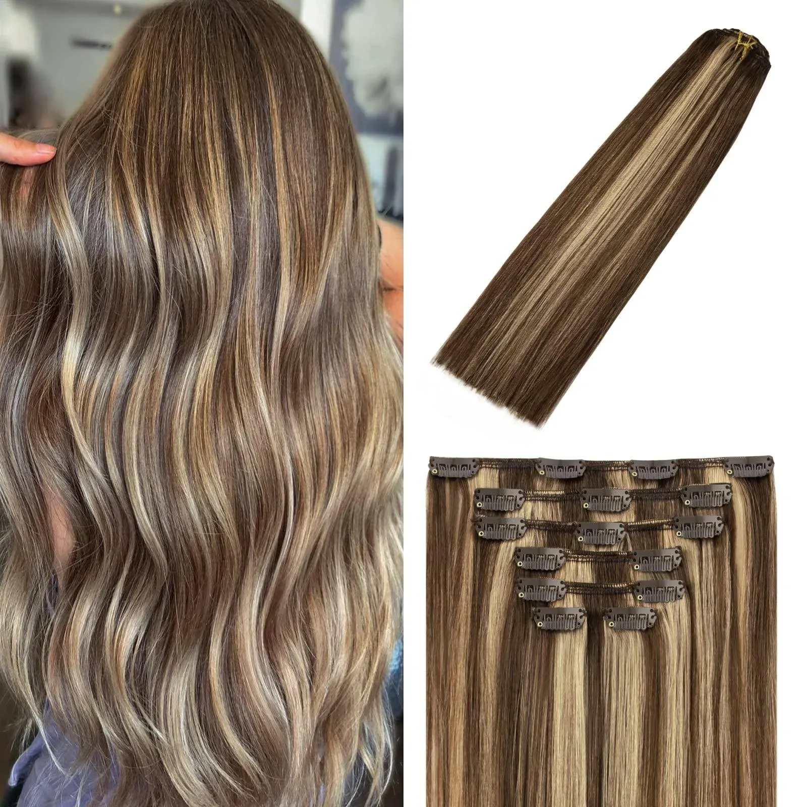 WindTouch Clip in Hair Extensions Balayage Chocolate Brown to Dark Blonde Hair ...