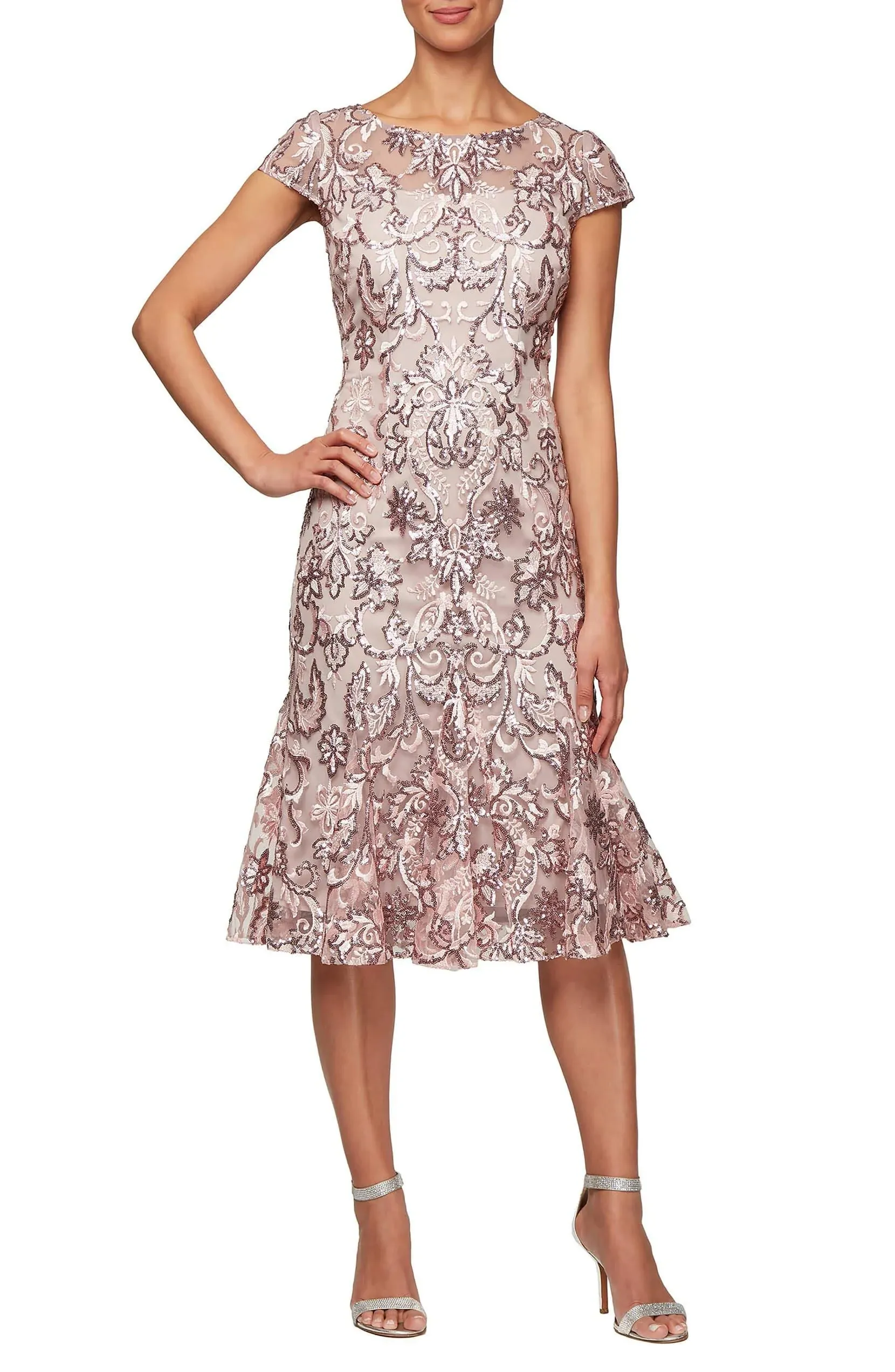 Women's Alex Evenings Sequin Cocktail Dress - 14 / Blossom