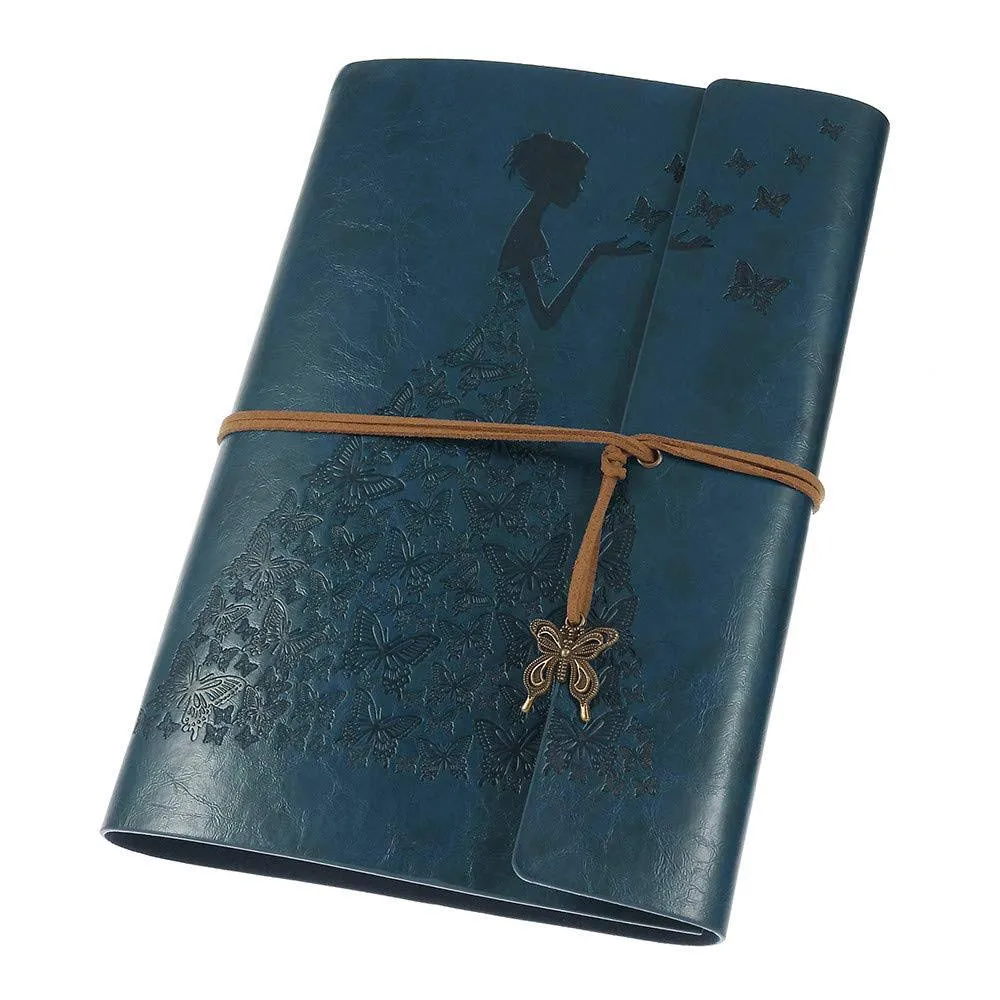 MALEDEN Leather Journal, Vintage Spiral Refillable Notebook Sketchbook Butterfly ...