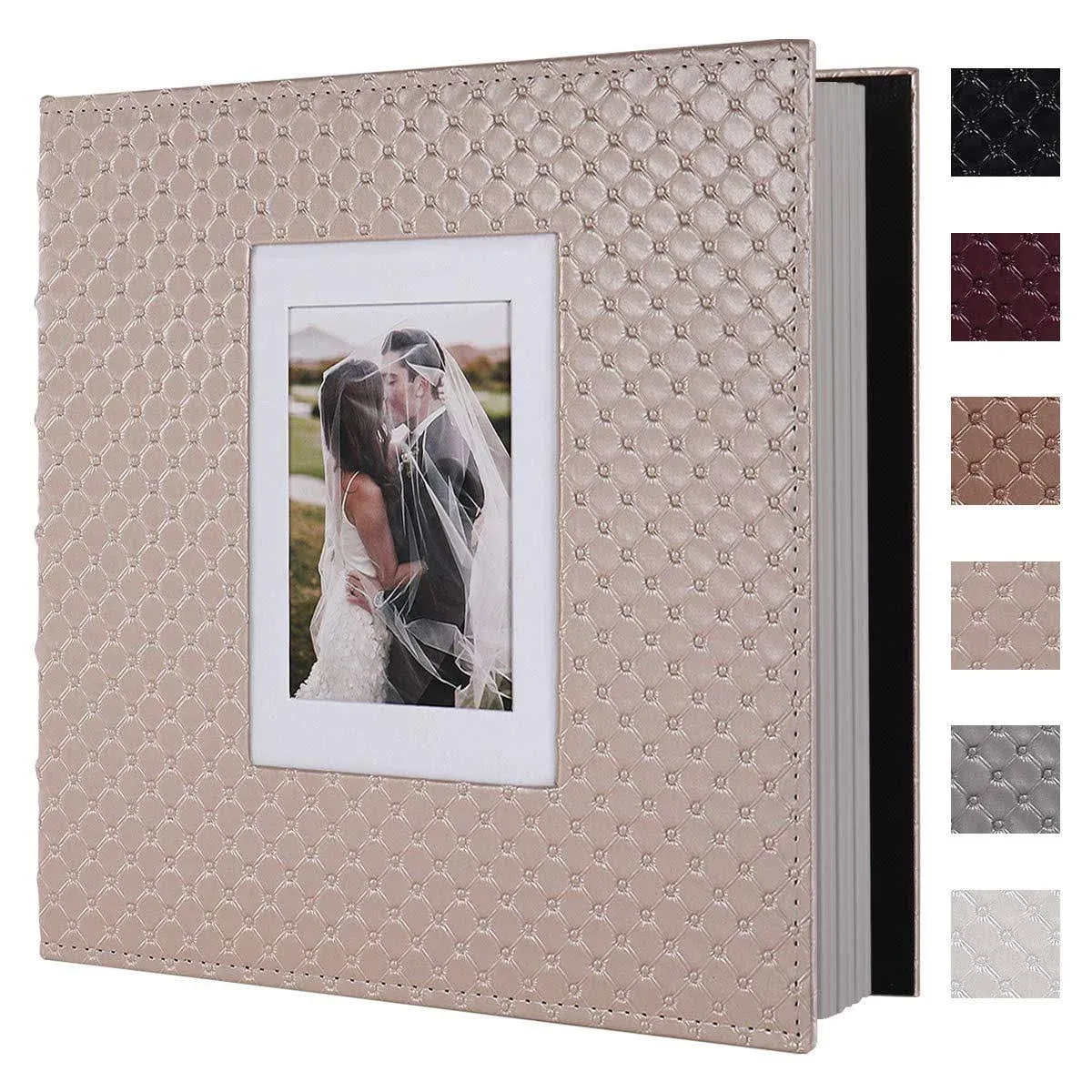 RECUTMS DIY 60 Pages Leather Cover Scrapbook Photo Album 4x6 5x7 8x10,Self Adhesive Photo Album Holds Photos of Any Size Baby Family Wedding Anniversary Albums(Light Champagne)