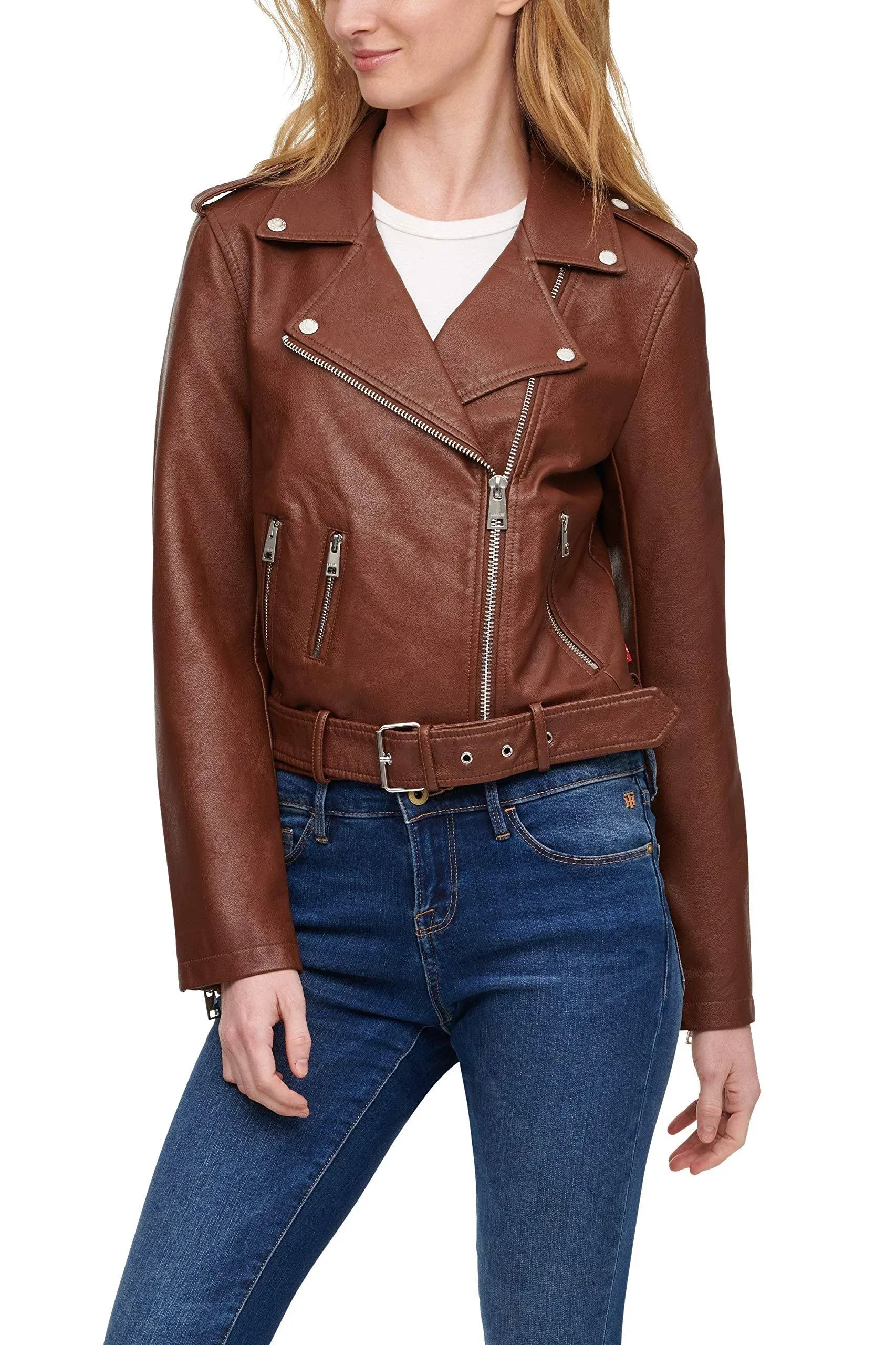 Levi&#039;s Women&#039;s Faux Leather Belted Motorcycle Jack - Choose SZ/color