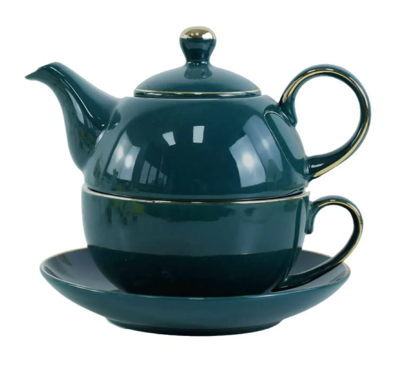 YBK Tech Ceramic Tea for One Set, 12oz Teapot and 8.2oz Cup with Saucer (Peacock Green)