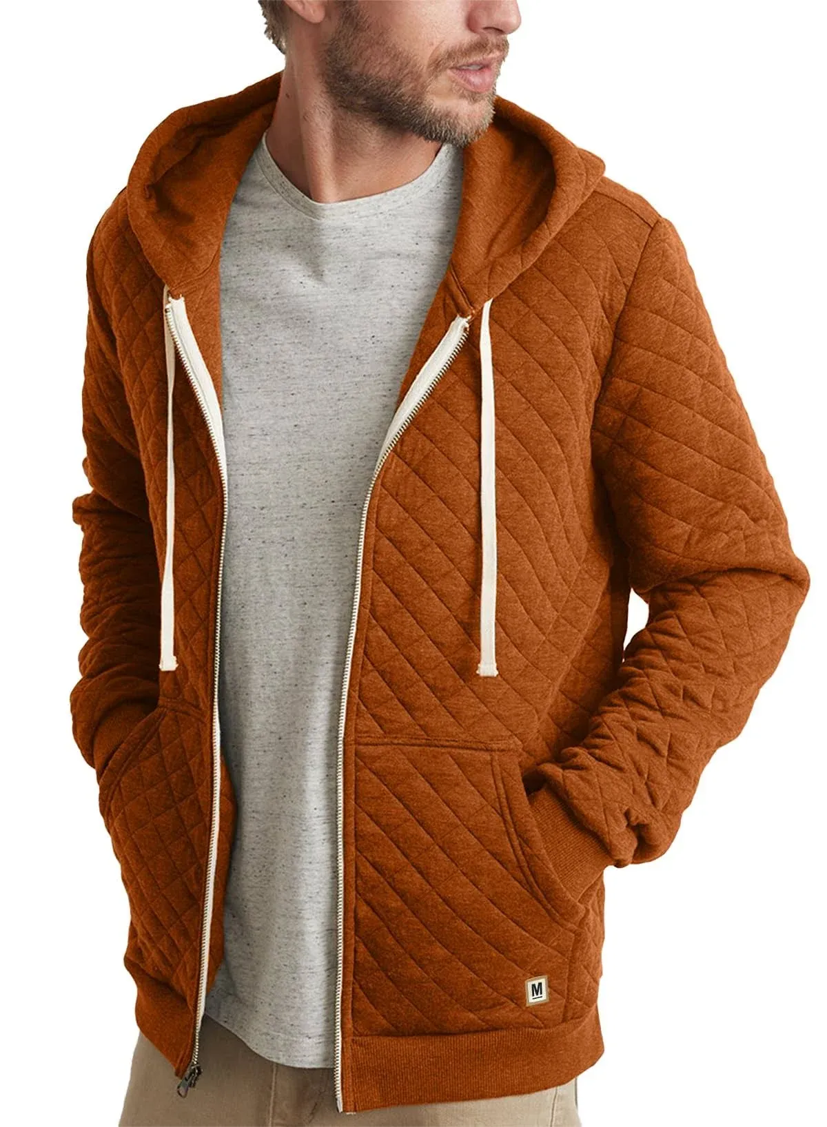 JMIERR Mens Full Zip Hoodie Sweatshirt Casual Long Sleeve Quilted Jacket Coat