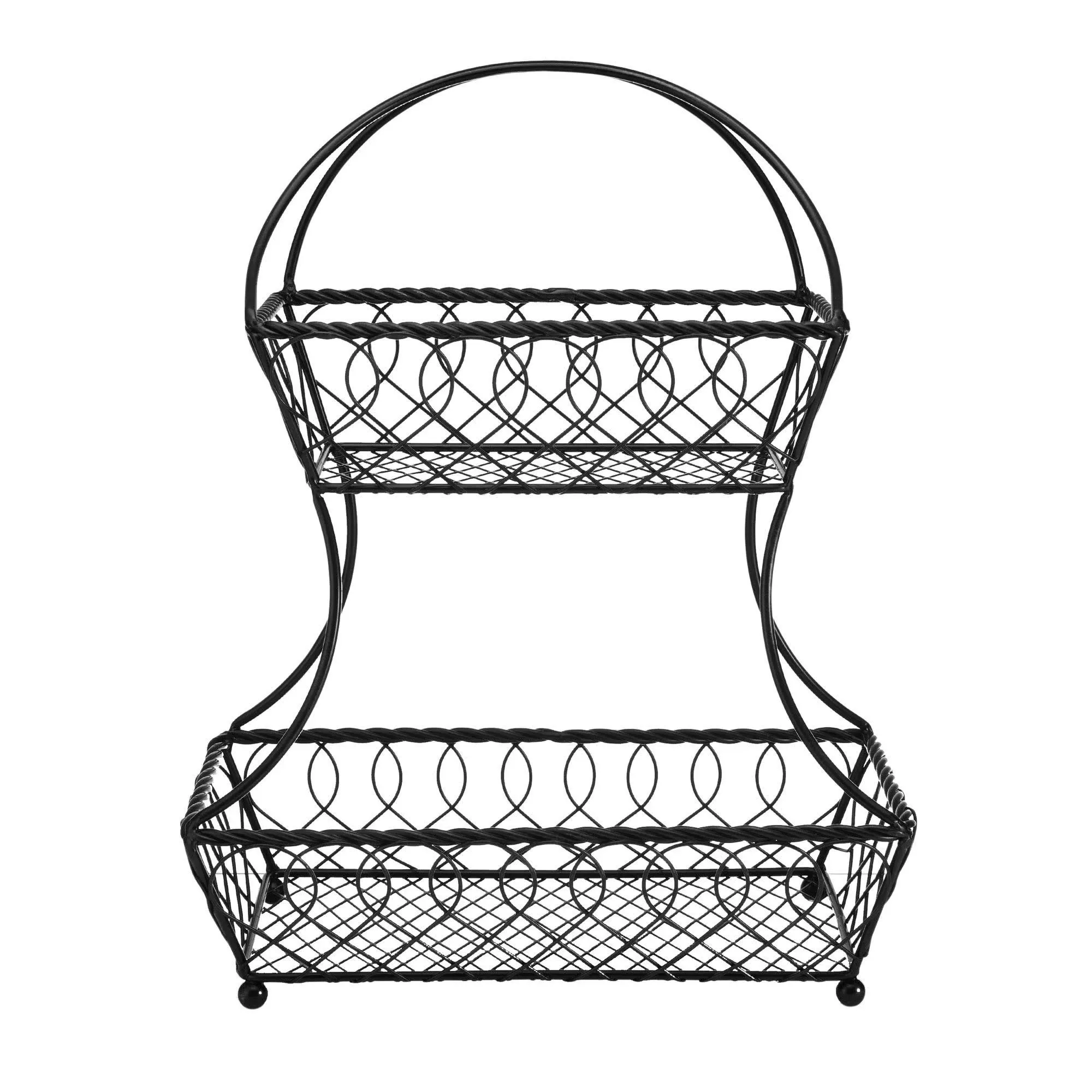 2-TIER, LARGE BASKET Flat back, Loop and Lattice, Black, GOURMET BASICS MIKASA