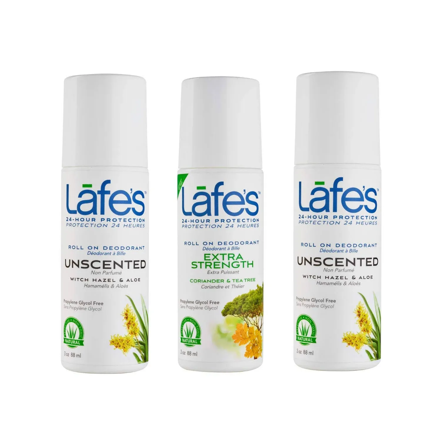 Lafe's Natural Deodorant | 2 Unscented Roll Ons & 1 Extra Strength Roll On Deodorants | 24-Hour Protection & Natural; 3 Pack (3 oz each)