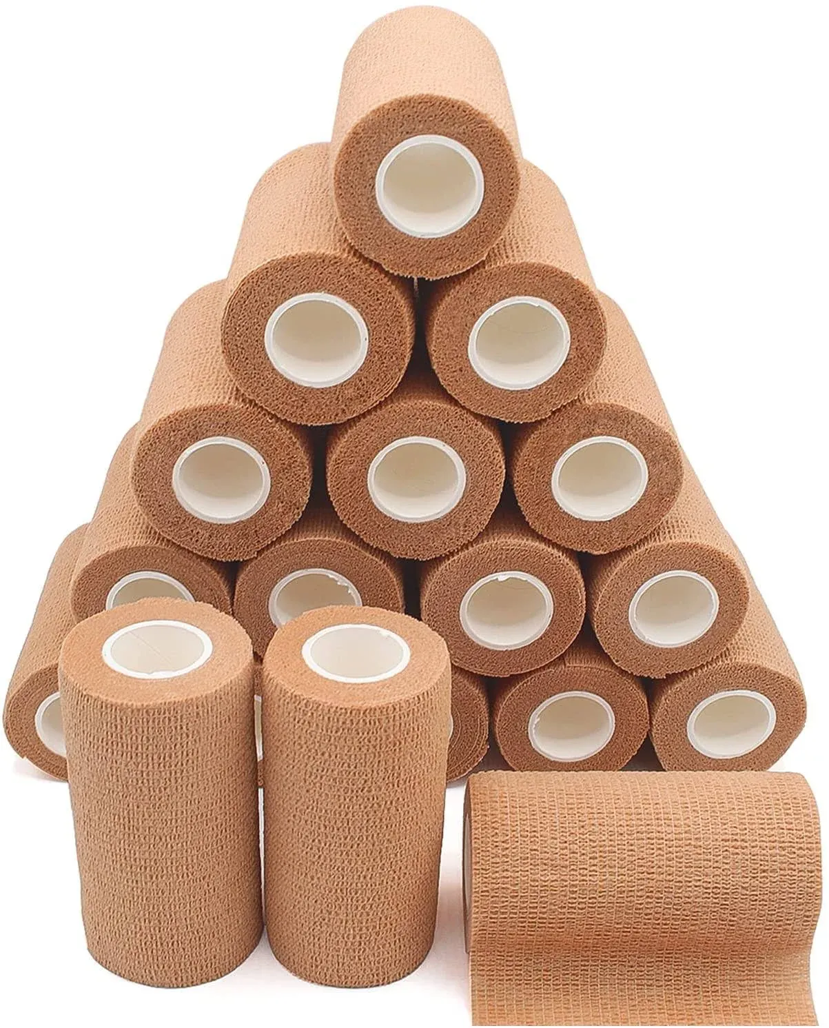 Self-Adhesive Bandage Wrap - Suitable for All Sports - Breathable Athletic Tape for Wrists - Knee and Ankle - Self Adhesive Bandage- 4 Inch- 18 Pack - Brown