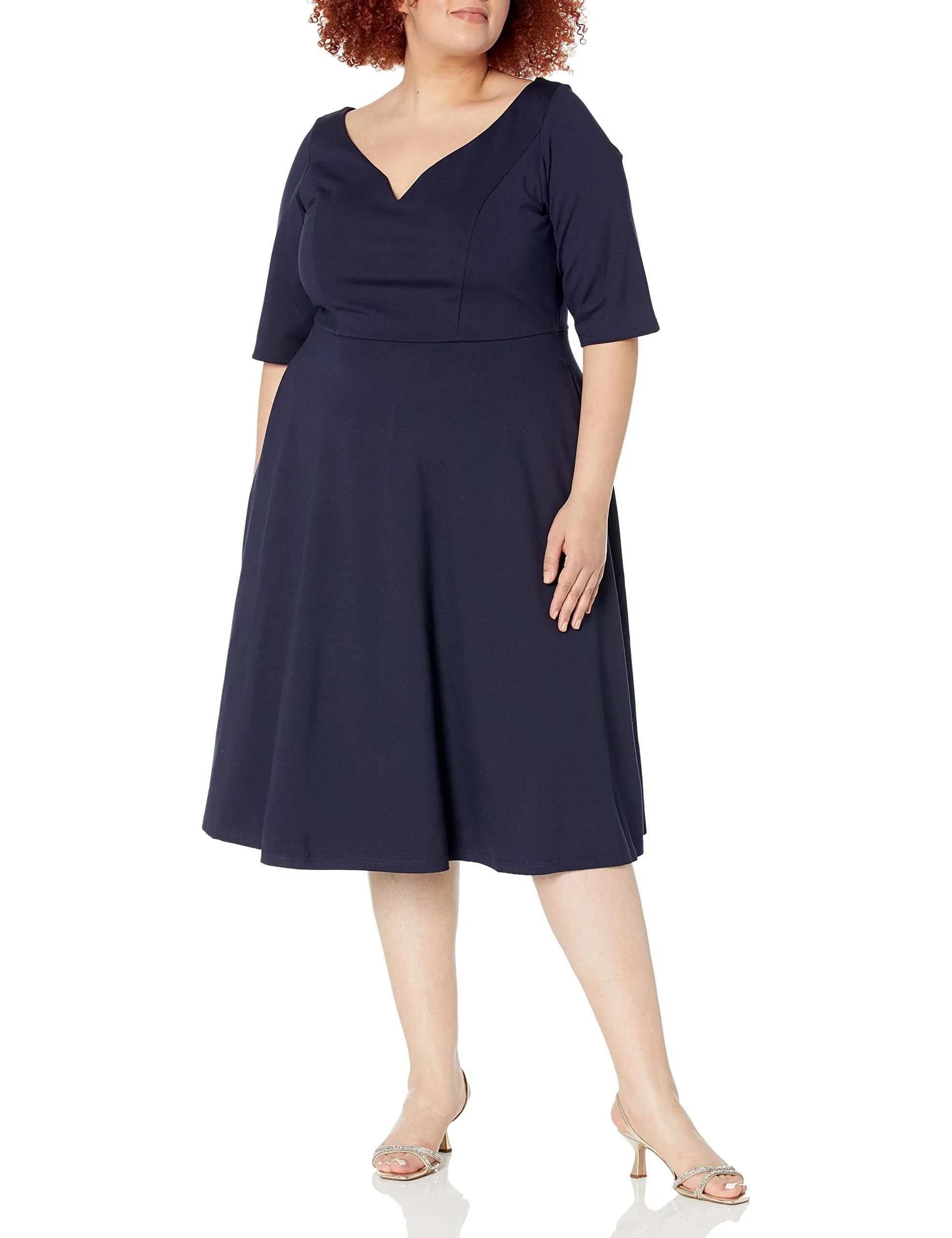 Plus Size Dress Cute Girl Elbow Sleeve in Navy, Size 20 | City Chic