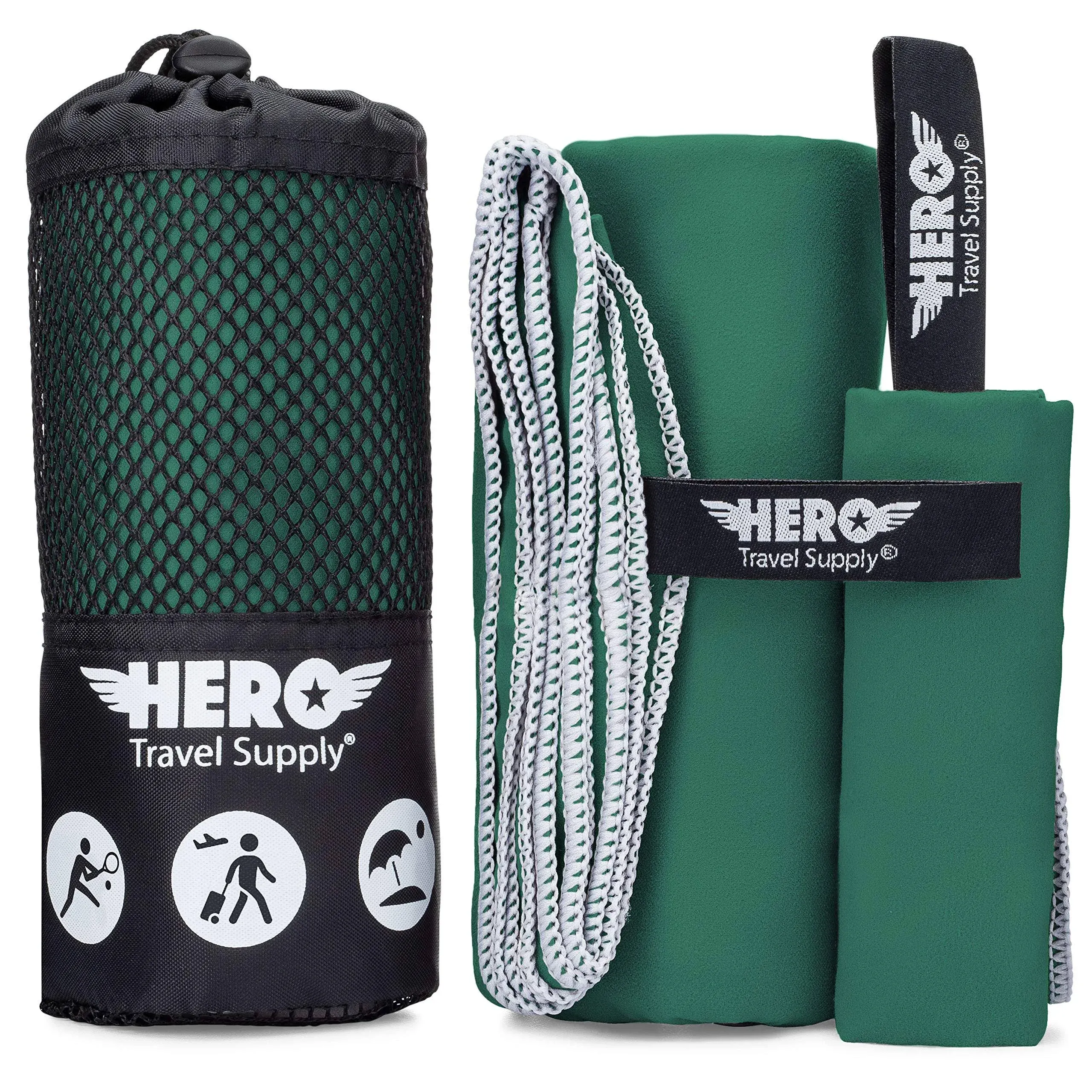 Hero Microfiber Towel for Travel, Camping, Beach, Gym – 24” X 48” (Includes Bonus Washcloth)