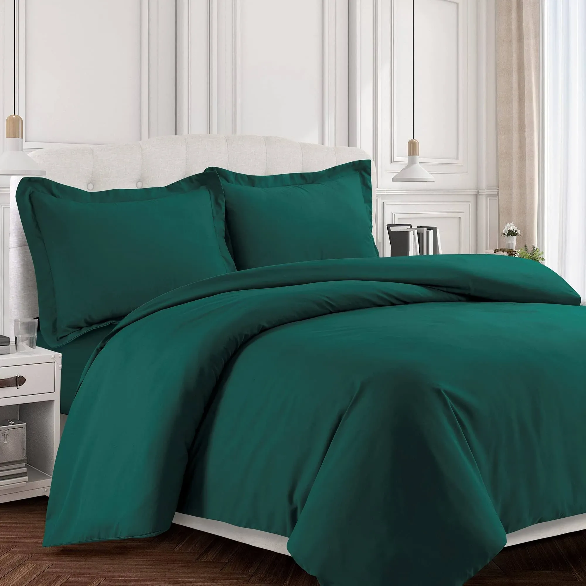 Queen Duvet Cover Set Soft Plain Bed Set Wrinkle Resistant Bedding Microfiber In