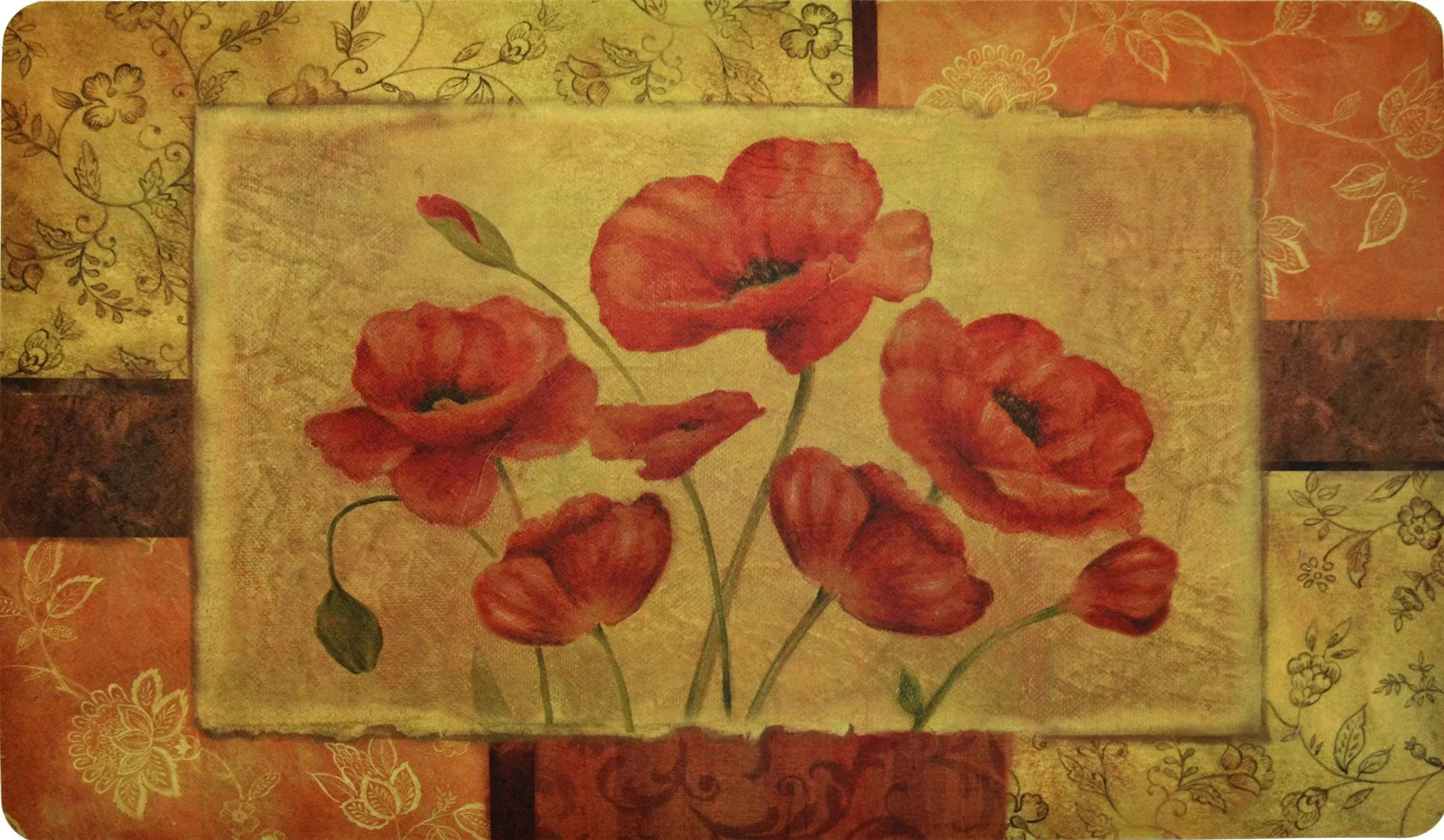 J&V Textiles 2-Pack Premium Comfort Kitchen Mats (Jacobean Poppy)