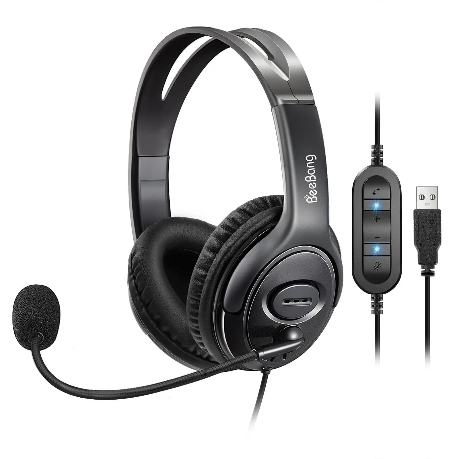 Dual Ear USB Headset with Microphone Noise Cancelling for Skype Business Microsoft