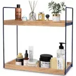 Hidden Haven - 2 Tier Bathroom Countertop Organizer Lightly Lacquered to Resist Water and Stains - Easy to Assemble-Tray Standing Decore Bathroom Organizer and Kitchen Spice Rack (Smoked Ash)