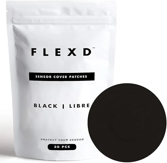 Flexd - Freestyle Waterproof Sensor Covers for Libre 2 & 3 - (30 Pcs) - Libre 3 Sensor Covers - CGM Adhesive Patches - Without Adhesive in The Center - (Round - Black)