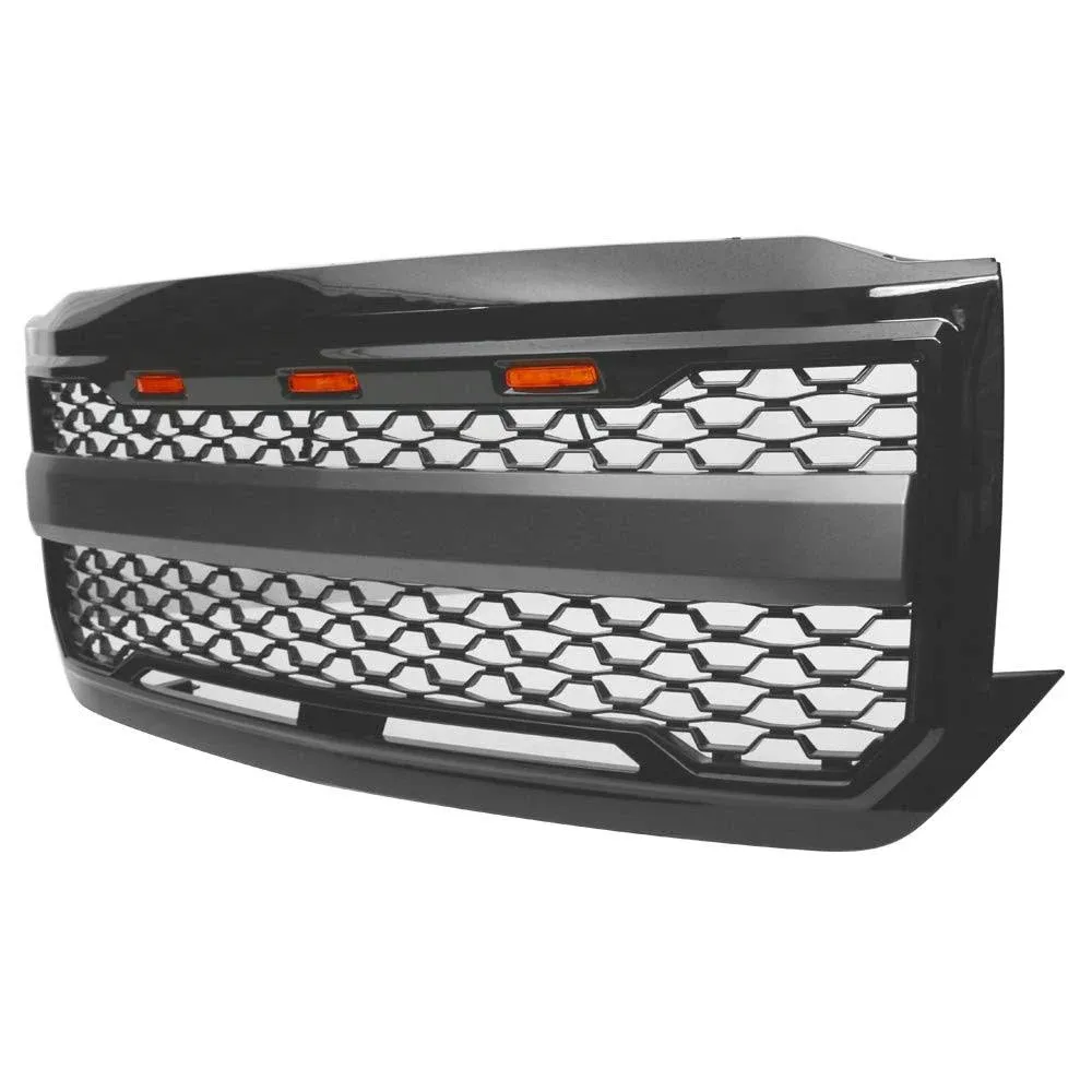 Fits 16-19 Chevy Silverado 1500 Gloss Black Front Bumper Mesh Upper Grille ABS