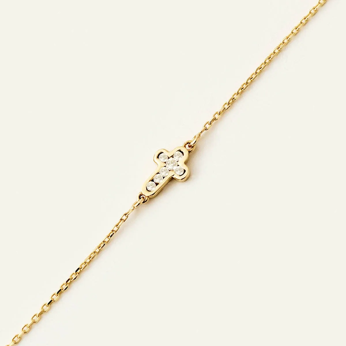 Tiny Diamond Cross Bracelet in 14K Solid Gold