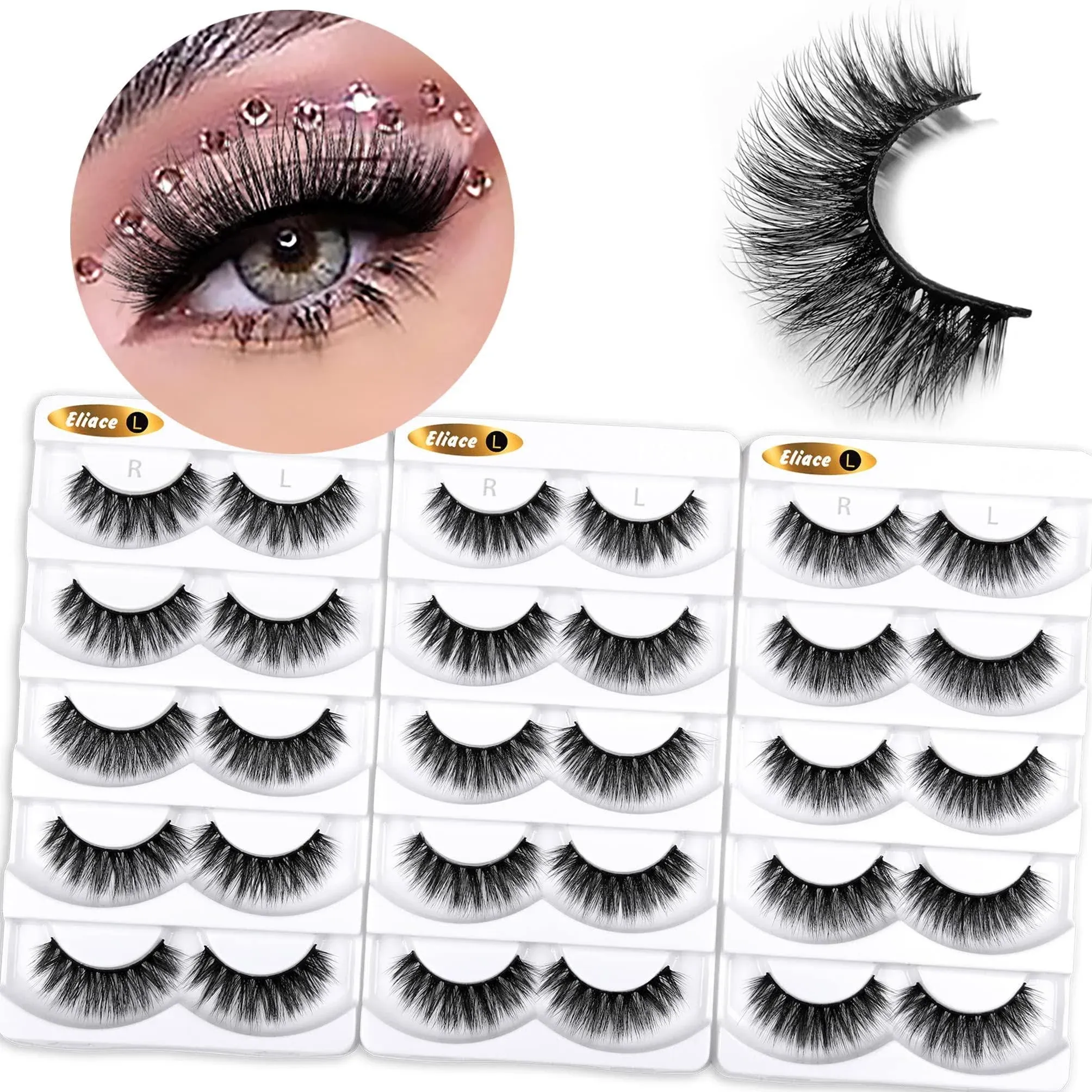 Eliace Natural Wispy Lashes 3D Faux Mink Eyelashes Pack, Butterfly Effect Cross ...