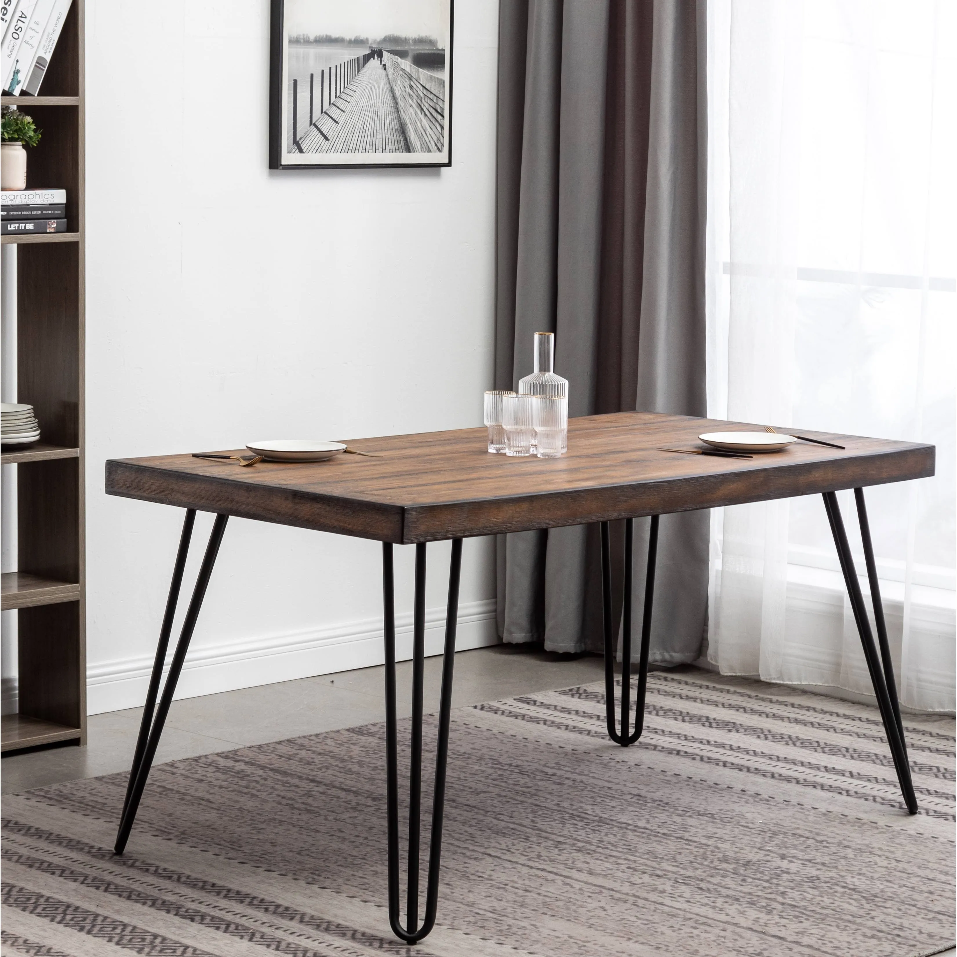 Roundhill Furniture Aryven Industrial Hairpin Design Dining Table