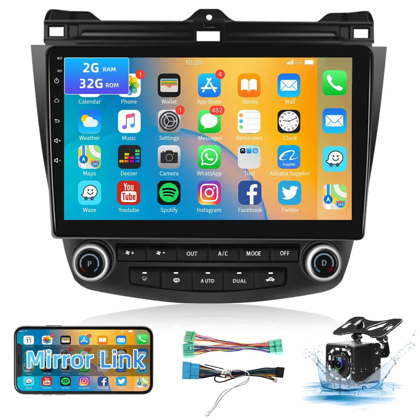 2+64G for Honda Accord 2003-2007 Android Car Radio Stereo 10.1 inch HD Touch ...