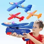 3 Pack Airplane Launcher Toys, 2 Flight Modes LED Foam Glider Catapult Plane, Outdoor Flying Toy for Kids, Birthday Gifts for Boy Girl 6+ Year Old, B-Day Party Supplies