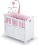 Toy Doll Bed with Storage Cabinet, Gingham Bedding, And