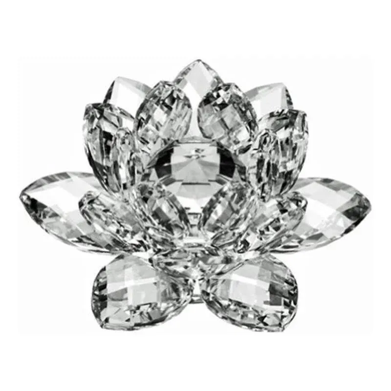 5&#034;/130mm FengShui Crystal Lotus Glass Flower Paperweight Home Office Decoration 