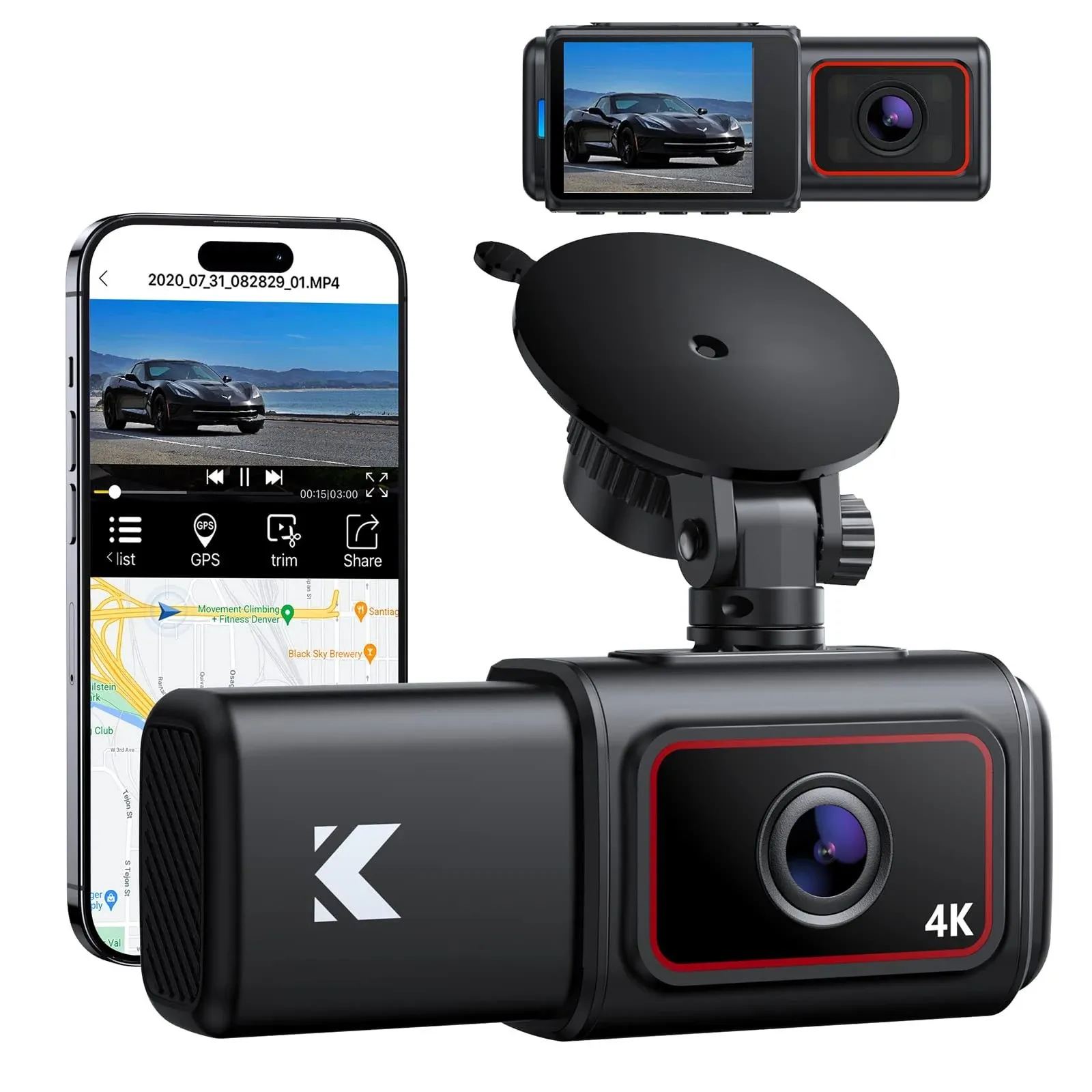 Kingslim D6 4K Dual Dash Cam - WiFi & GPS Front and Inside Uber Car Camera with Super Night Vision and Parking Monitor, 3 Channel Dash Cam Upgradeable, Type C Charging, 256GB Supported