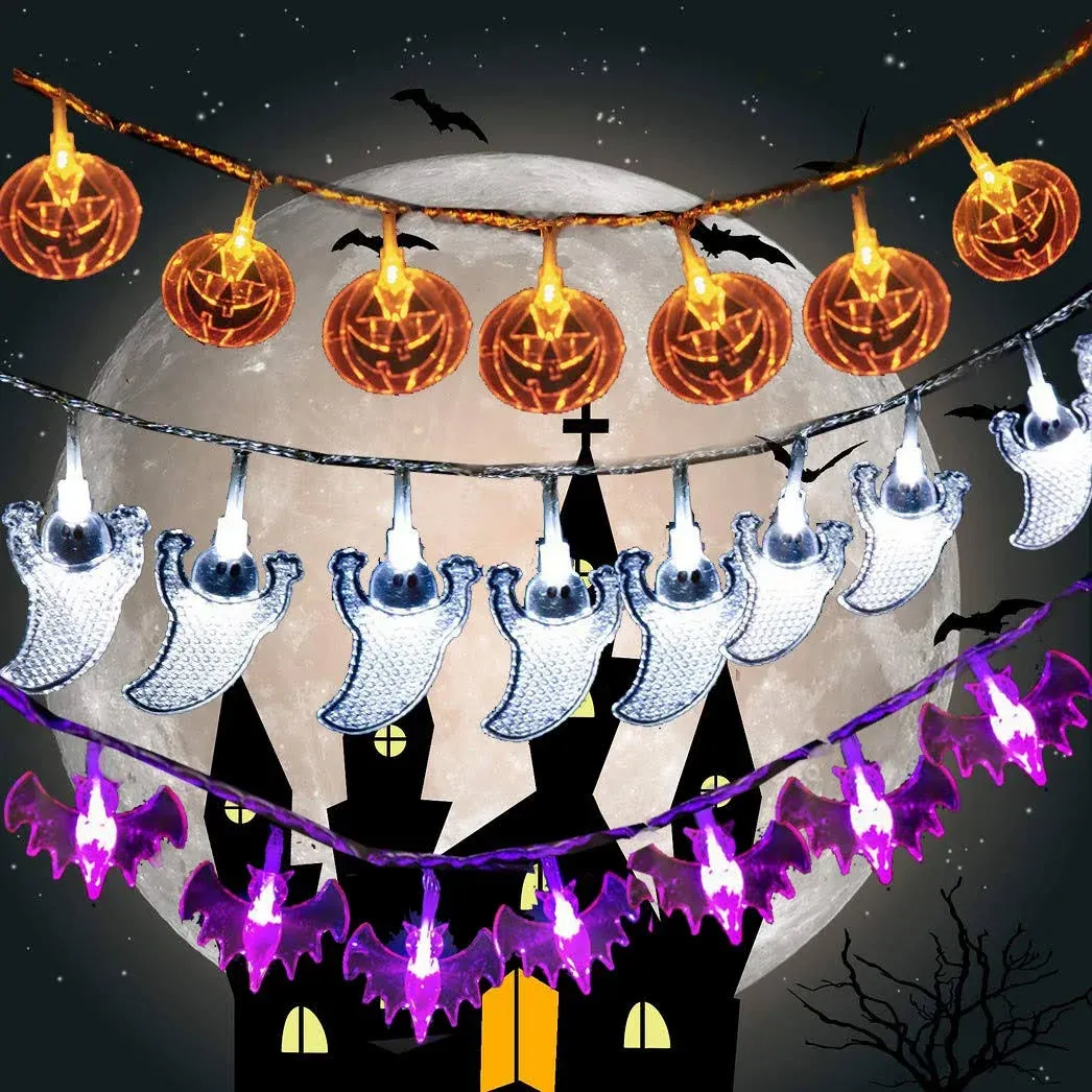 Toodour Set of 3 Halloween String Lights 3 x 20 LED Battery Powered Halloween ...