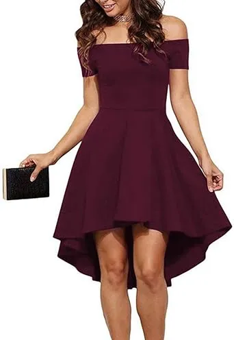 Sarin Mathews Women Off The Shoulder Short Sleeve High Low Cocktail Skater Dress ...