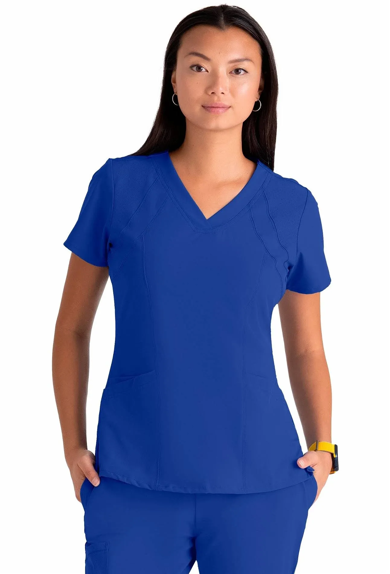 BARCO ONE – Women’s Racer Top, V-Neck Medical Scrub Top w/ 4 Pockets and 360 Spandex Stretch Fabric