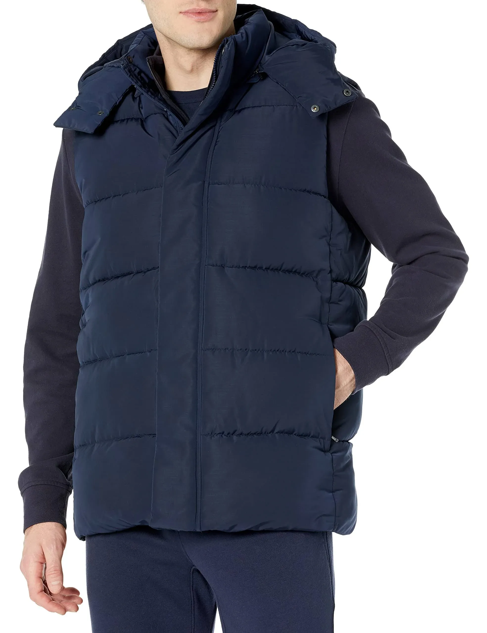 Navy Puffer Vest Relaxed-Fit Water Repellent Recycled Polyester Hooded