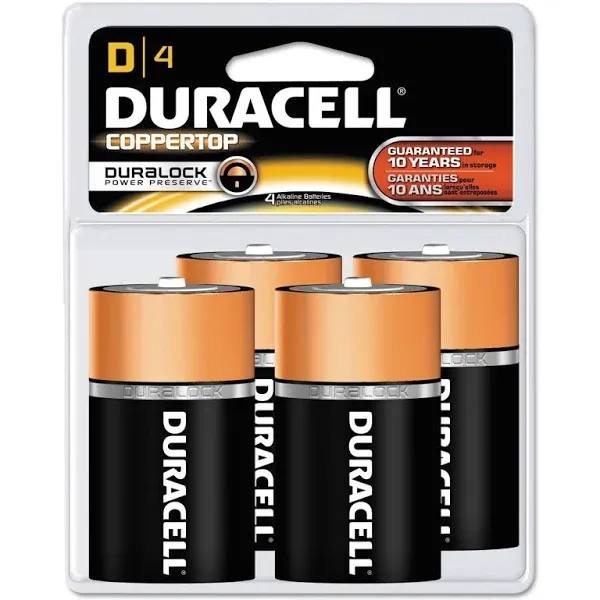 Duracell MN1300R4Z CopperTop Alkaline Batteries, D, 4/PK