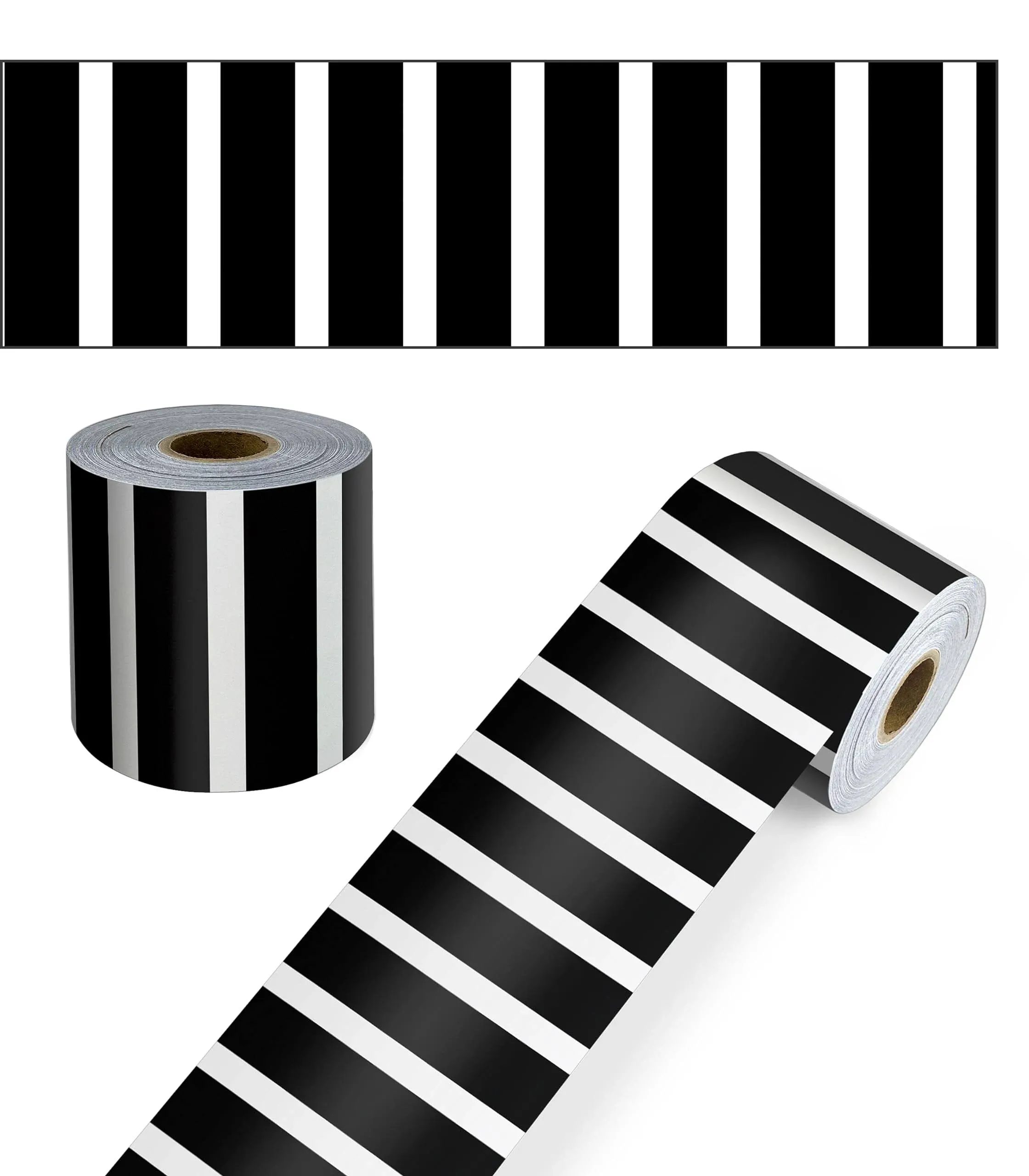 Carson Dellosa Education Black and White Vertical Stripes Rolled Straight Borders