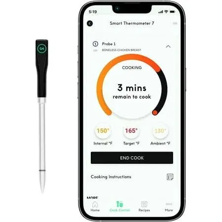 Chef iQ Smart Thermometer Add-on No. 3, Bluetooth/WiFi Enabled, Allows Monitoring of Two Foods at Once, for Grill, Oven, Smoker, Air Fryer, Stove, Must Be Used with Hub (Sold Separately)