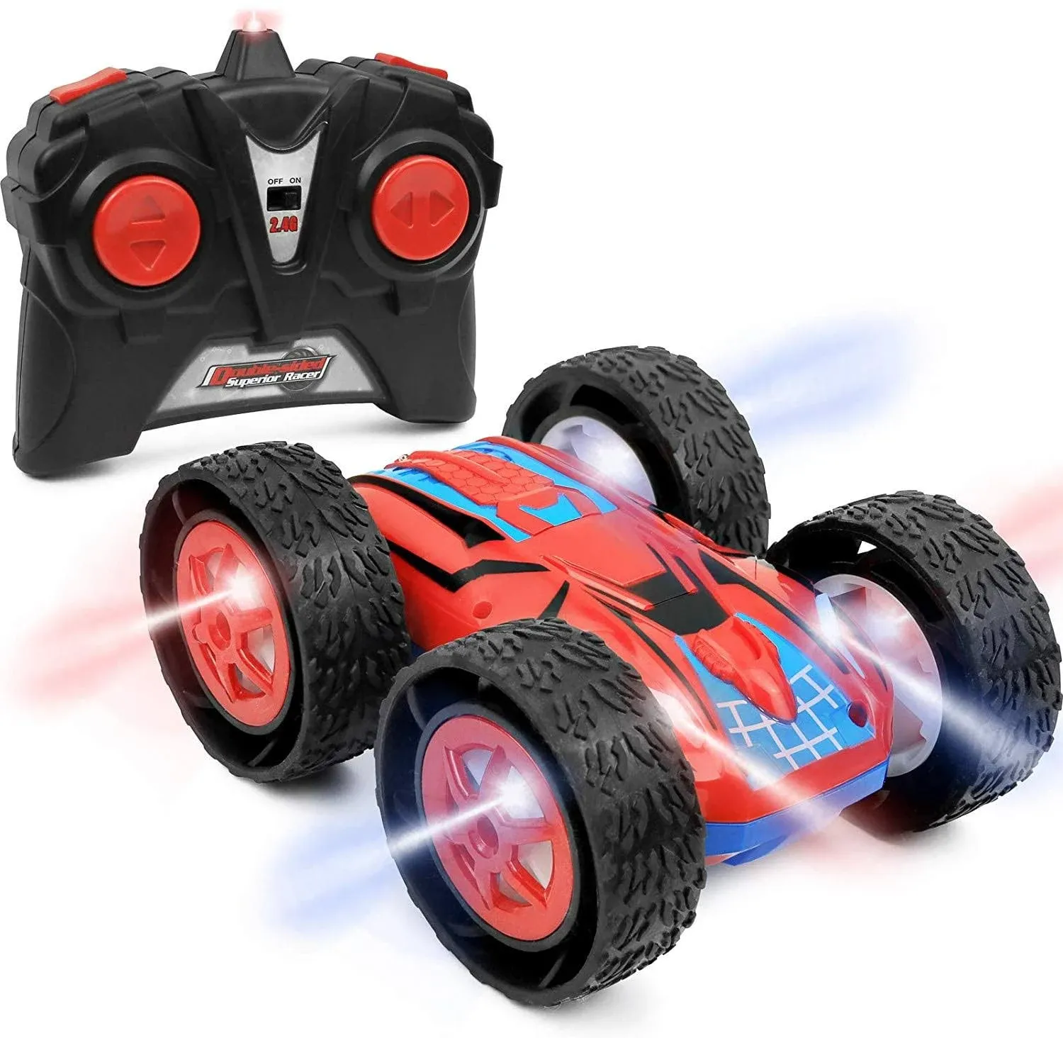 Click N' Play Remote Control Car | Rechargeable RC Stunt Car | Double-Sided Flip Off Road Radio Controlled Car with LED Lights | High Speed 2.4Ghz Remote Control Race Car | RC Cars Toys for Kids 6+