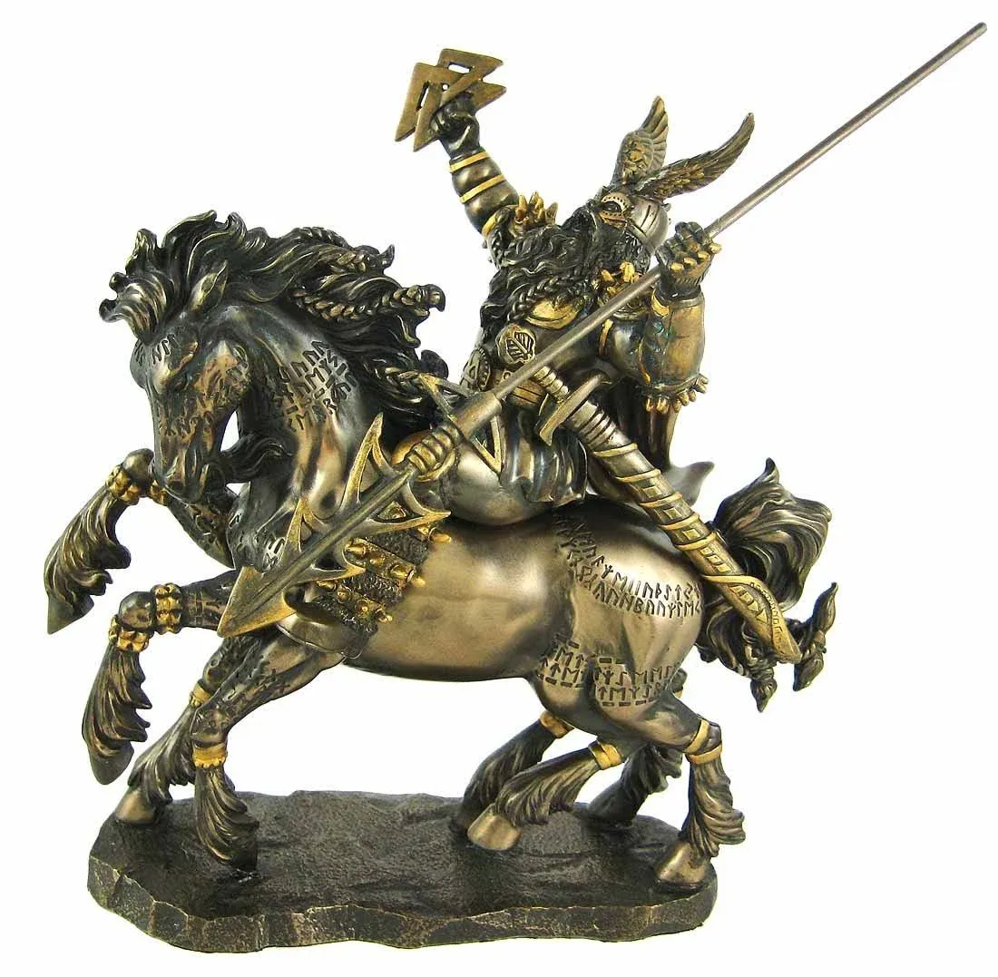 Norse God Odin Riding Horse Statue