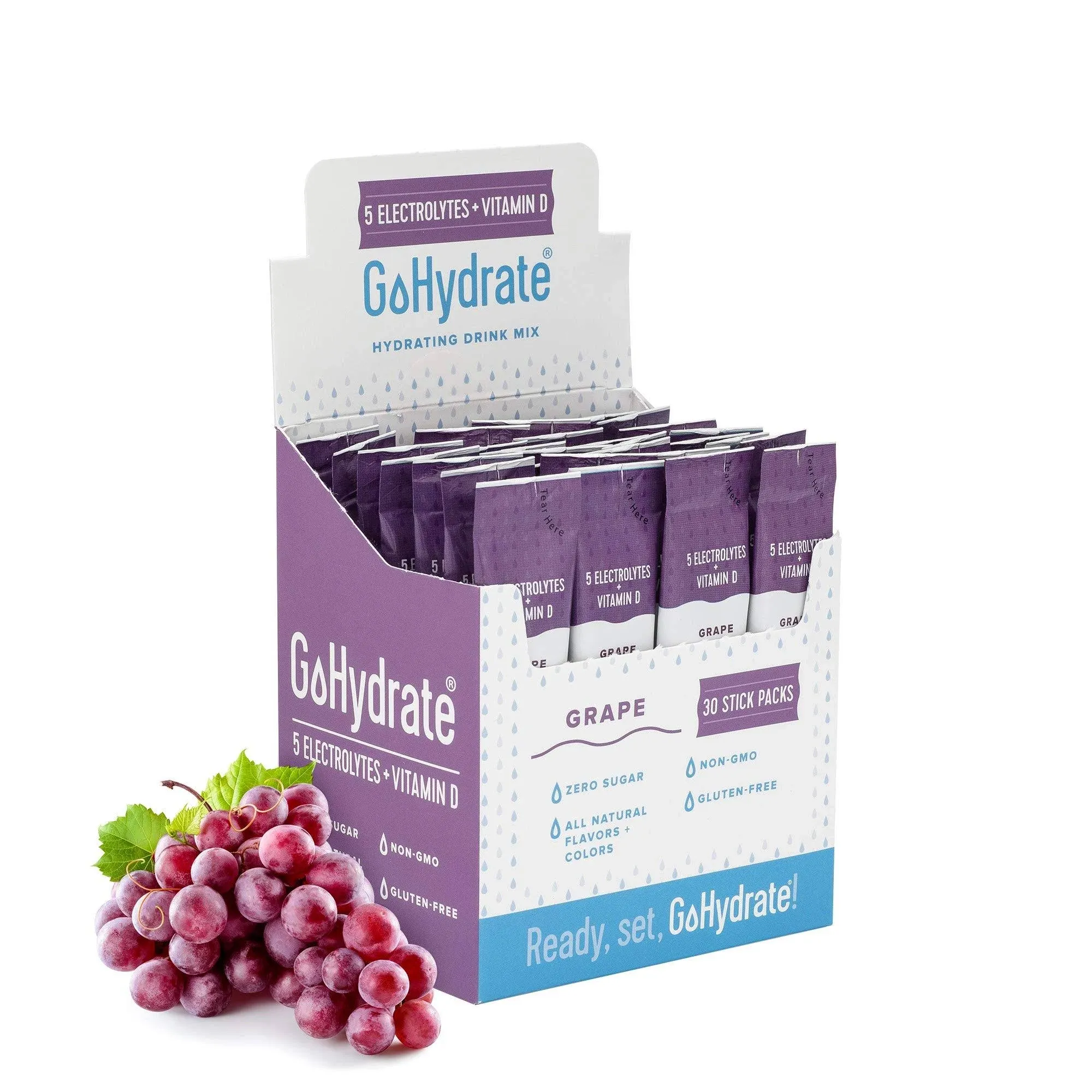 GoHydrate Electrolyte Drink Mix - A Naturally Flavored, Sugar Free, Hydration Powder (Grape, 30 Count (Pack of 1))