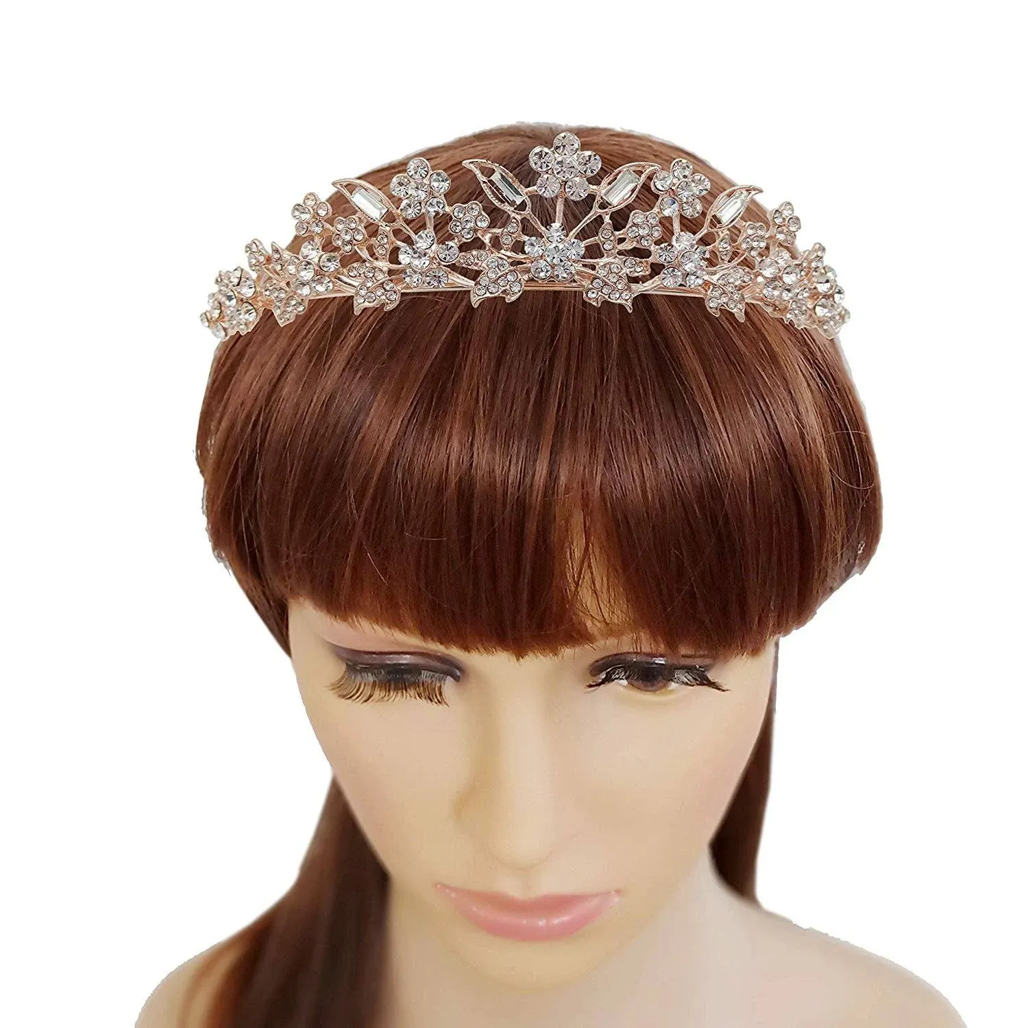 Rhinestone Crystal Tiaras and Crowns Headband For Women Birthday Pageant Wedding Prom Princess Crown (A-003-2 Rose gold)