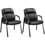 Edx Leather Waiting Room Chairs with Padded Arms Set of 2 - Executive Office Reception Guest Chair No Wheels for Conference Room Lobby Side, Black